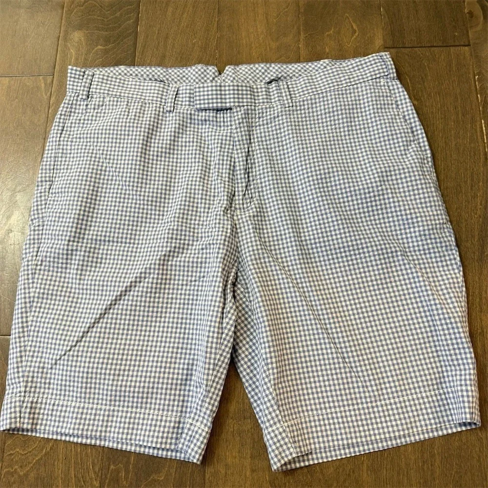 Polo Ralph Lauren Men's Chino Shorts 38 Blue White Gingham‎ Check Flat